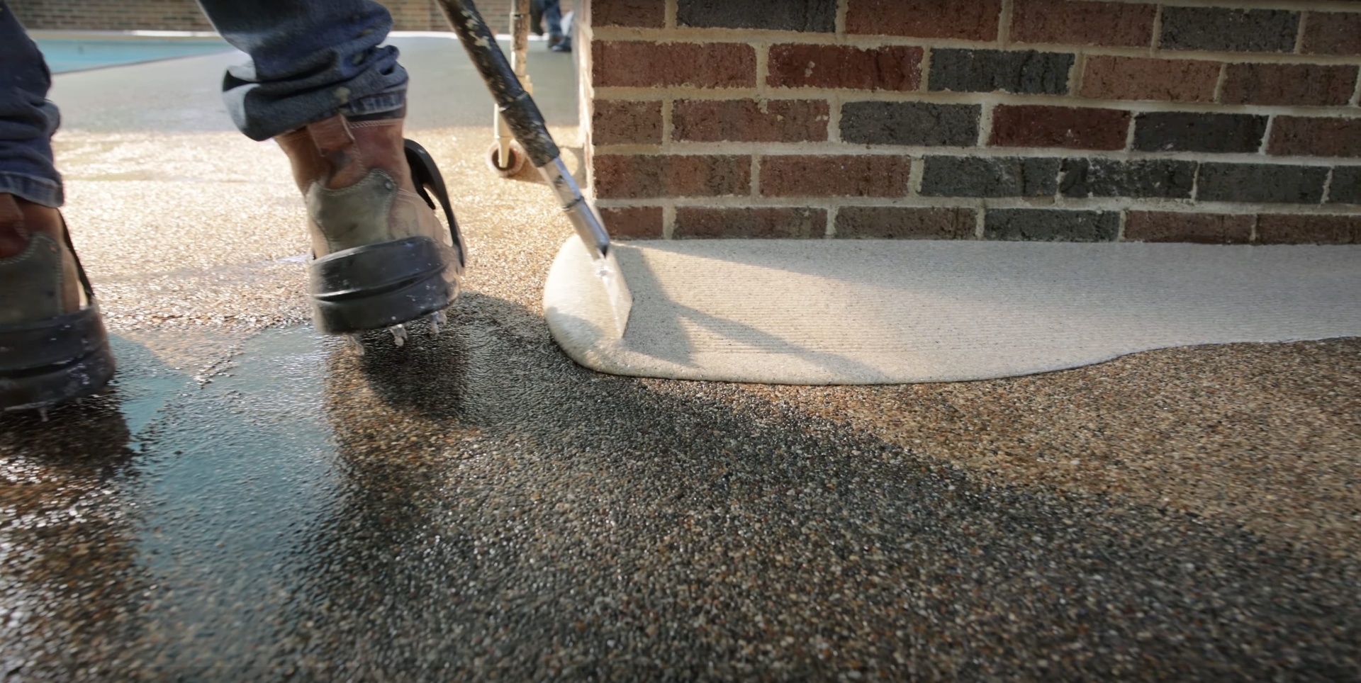 Commercial concrete services by professional contractors Professional concrete finishing work being performed