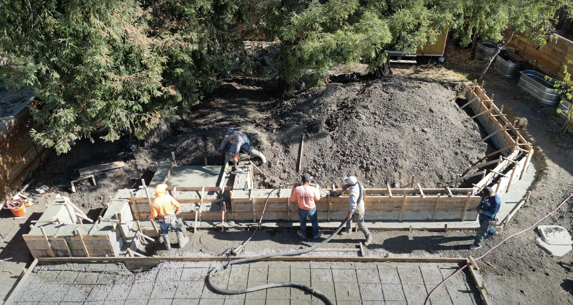Professional foundation construction and concrete forming work Foundation construction with concrete forms and rebar